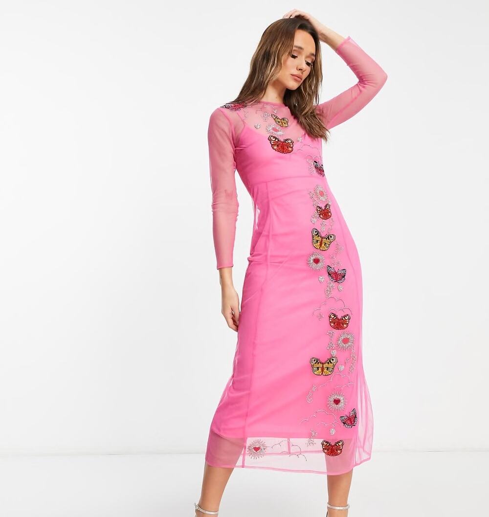 Never Fully Dressed Pink Sheer Mesh Butterfly embroidered Long-Sleeve  6